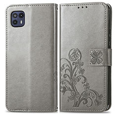 Funda de Cuero Cartera con Soporte Flores Carcasa para Motorola Moto G50 5G Gris