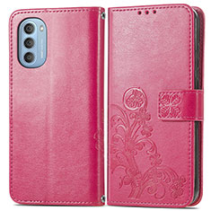 Funda de Cuero Cartera con Soporte Flores Carcasa para Motorola Moto G51 5G Rojo