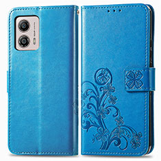 Funda de Cuero Cartera con Soporte Flores Carcasa para Motorola Moto G53 5G Azul