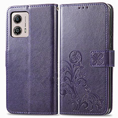 Funda de Cuero Cartera con Soporte Flores Carcasa para Motorola Moto G53 5G Morado