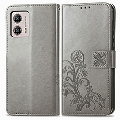 Funda de Cuero Cartera con Soporte Flores Carcasa para Motorola Moto G53j 5G Gris