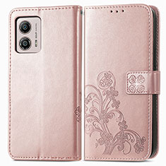 Funda de Cuero Cartera con Soporte Flores Carcasa para Motorola Moto G53y 5G Oro Rosa