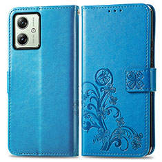 Funda de Cuero Cartera con Soporte Flores Carcasa para Motorola Moto G54 5G Azul