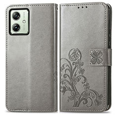 Funda de Cuero Cartera con Soporte Flores Carcasa para Motorola Moto G54 5G Gris