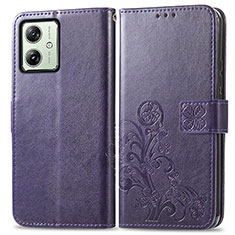 Funda de Cuero Cartera con Soporte Flores Carcasa para Motorola Moto G54 5G Morado