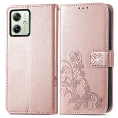 Funda de Cuero Cartera con Soporte Flores Carcasa para Motorola Moto G54 5G Oro Rosa