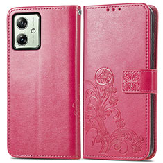 Funda de Cuero Cartera con Soporte Flores Carcasa para Motorola Moto G54 5G Rosa Roja