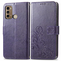 Funda de Cuero Cartera con Soporte Flores Carcasa para Motorola Moto G60 Morado