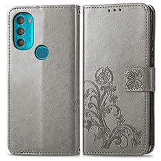 Funda de Cuero Cartera con Soporte Flores Carcasa para Motorola Moto G71 5G Gris