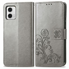 Funda de Cuero Cartera con Soporte Flores Carcasa para Motorola Moto G73 5G Gris