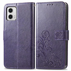 Funda de Cuero Cartera con Soporte Flores Carcasa para Motorola Moto G73 5G Morado