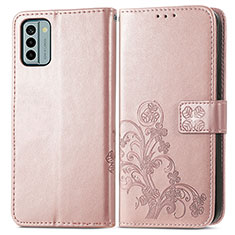 Funda de Cuero Cartera con Soporte Flores Carcasa para Nokia G22 Oro Rosa