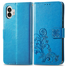 Funda de Cuero Cartera con Soporte Flores Carcasa para Nothing Phone 2 Azul