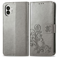 Funda de Cuero Cartera con Soporte Flores Carcasa para Nothing Phone 2 Gris