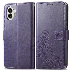 Funda de Cuero Cartera con Soporte Flores Carcasa para Nothing Phone 2 Morado