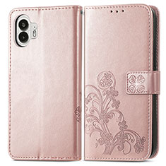 Funda de Cuero Cartera con Soporte Flores Carcasa para Nothing Phone 2 Oro Rosa