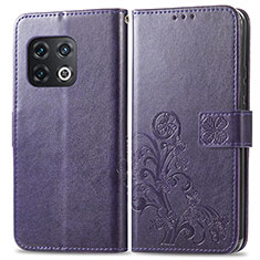 Funda de Cuero Cartera con Soporte Flores Carcasa para OnePlus 10 Pro 5G Morado