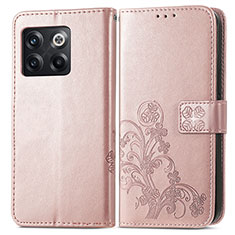 Funda de Cuero Cartera con Soporte Flores Carcasa para OnePlus 10T 5G Oro Rosa