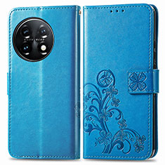 Funda de Cuero Cartera con Soporte Flores Carcasa para OnePlus 11 5G Azul