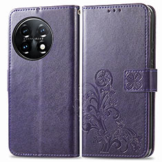 Funda de Cuero Cartera con Soporte Flores Carcasa para OnePlus 11 5G Morado