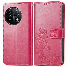 Funda de Cuero Cartera con Soporte Flores Carcasa para OnePlus 11 5G Rosa Roja