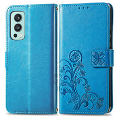 Funda de Cuero Cartera con Soporte Flores Carcasa para OnePlus Nord 2 5G Azul