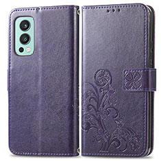 Funda de Cuero Cartera con Soporte Flores Carcasa para OnePlus Nord 2 5G Morado