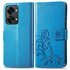 Funda de Cuero Cartera con Soporte Flores Carcasa para OnePlus Nord 2T 5G Azul