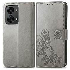 Funda de Cuero Cartera con Soporte Flores Carcasa para OnePlus Nord 2T 5G Gris