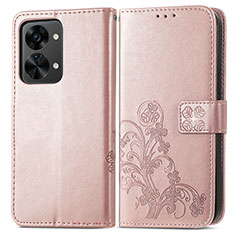 Funda de Cuero Cartera con Soporte Flores Carcasa para OnePlus Nord 2T 5G Oro Rosa