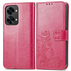 Funda de Cuero Cartera con Soporte Flores Carcasa para OnePlus Nord 2T 5G Rosa Roja