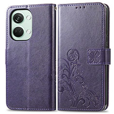 Funda de Cuero Cartera con Soporte Flores Carcasa para OnePlus Nord 3 5G Morado