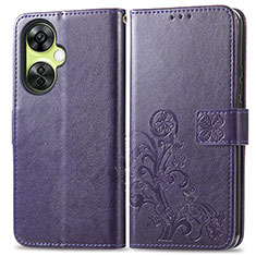 Funda de Cuero Cartera con Soporte Flores Carcasa para OnePlus Nord CE 3 5G Morado