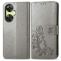 Funda de Cuero Cartera con Soporte Flores Carcasa para OnePlus Nord CE 3 Lite 5G Gris