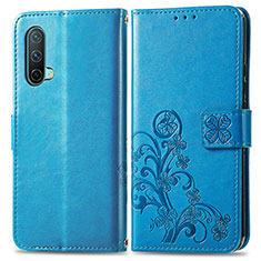 Funda de Cuero Cartera con Soporte Flores Carcasa para OnePlus Nord CE 5G Azul