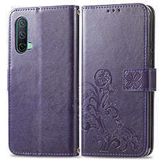 Funda de Cuero Cartera con Soporte Flores Carcasa para OnePlus Nord CE 5G Morado