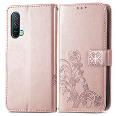 Funda de Cuero Cartera con Soporte Flores Carcasa para OnePlus Nord CE 5G Oro Rosa