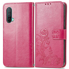 Funda de Cuero Cartera con Soporte Flores Carcasa para OnePlus Nord CE 5G Rosa Roja