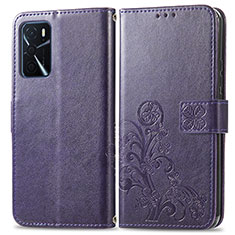 Funda de Cuero Cartera con Soporte Flores Carcasa para Oppo A16 Morado