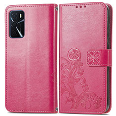 Funda de Cuero Cartera con Soporte Flores Carcasa para Oppo A16 Rojo