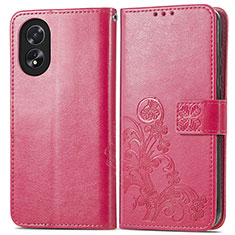 Funda de Cuero Cartera con Soporte Flores Carcasa para Oppo A38 Rosa Roja