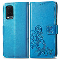 Funda de Cuero Cartera con Soporte Flores Carcasa para Oppo A54 4G Azul