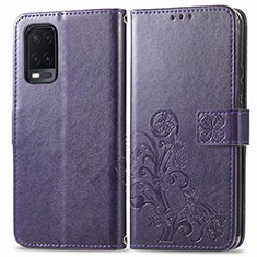 Funda de Cuero Cartera con Soporte Flores Carcasa para Oppo A54 4G Morado