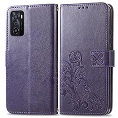 Funda de Cuero Cartera con Soporte Flores Carcasa para Oppo A55S 5G Morado