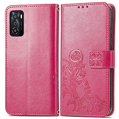 Funda de Cuero Cartera con Soporte Flores Carcasa para Oppo A55S 5G Rojo