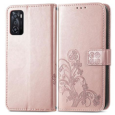 Funda de Cuero Cartera con Soporte Flores Carcasa para Oppo A55S 5G Rosa