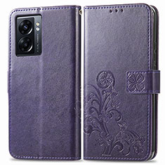 Funda de Cuero Cartera con Soporte Flores Carcasa para Oppo A56S 5G Morado