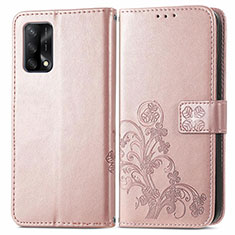 Funda de Cuero Cartera con Soporte Flores Carcasa para Oppo A74 4G Rosa