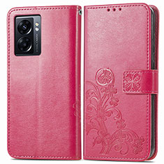 Funda de Cuero Cartera con Soporte Flores Carcasa para Oppo A77 5G Rojo