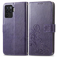 Funda de Cuero Cartera con Soporte Flores Carcasa para Oppo A94 4G Morado